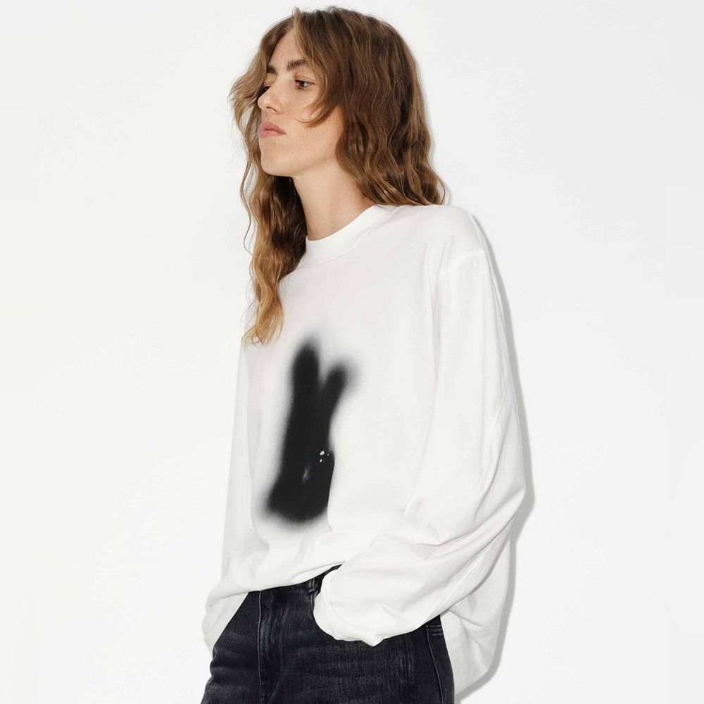 MO&CO. LONG SLEEVE CARTOON T-SHIRT Bunny Streetwear White Black XS - Picture 2 of 12